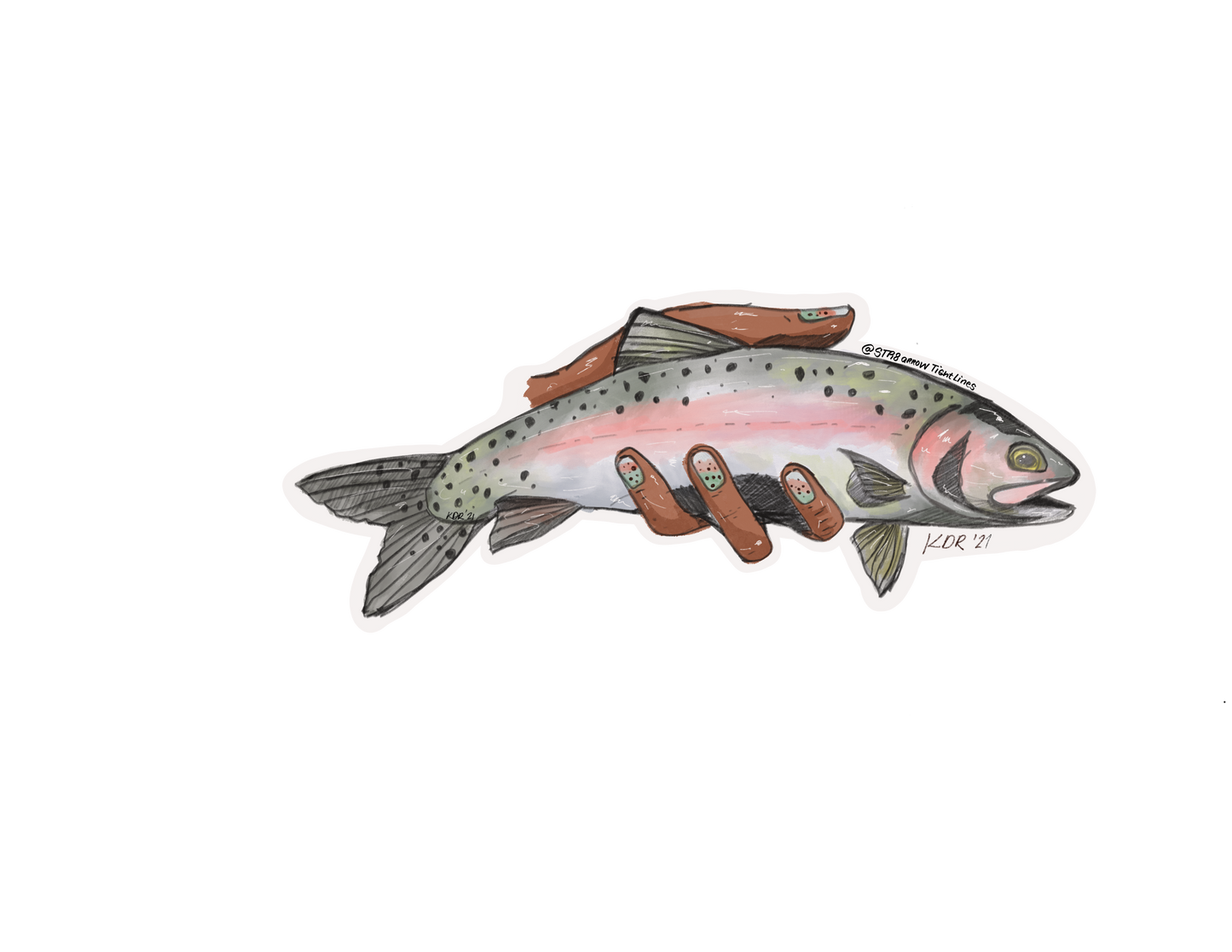 Hand Trout Sticker - 5"x2"